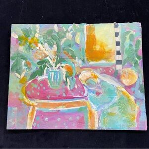 “SleepingLady With Flowers “ An Encaustic Original Painting 14”x11”” Handmade